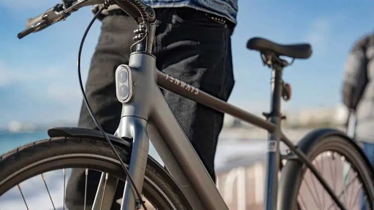 Tenways e-bike in grey, front view, available at Aztecs Bikes East London