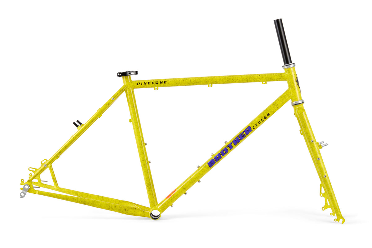 Brother Cycles Pinecone steel all-terrain frameset in Honey Monster yellow, side view