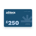 Aztecs Bikes £250 e-gift card, navy card with the Aztecs logo