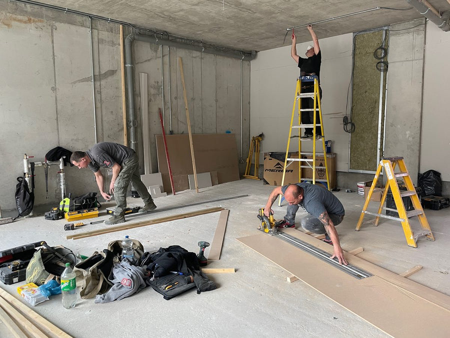 The Aztecs Bikes shop being fitted out from bare concrete at 4 Corsican Square