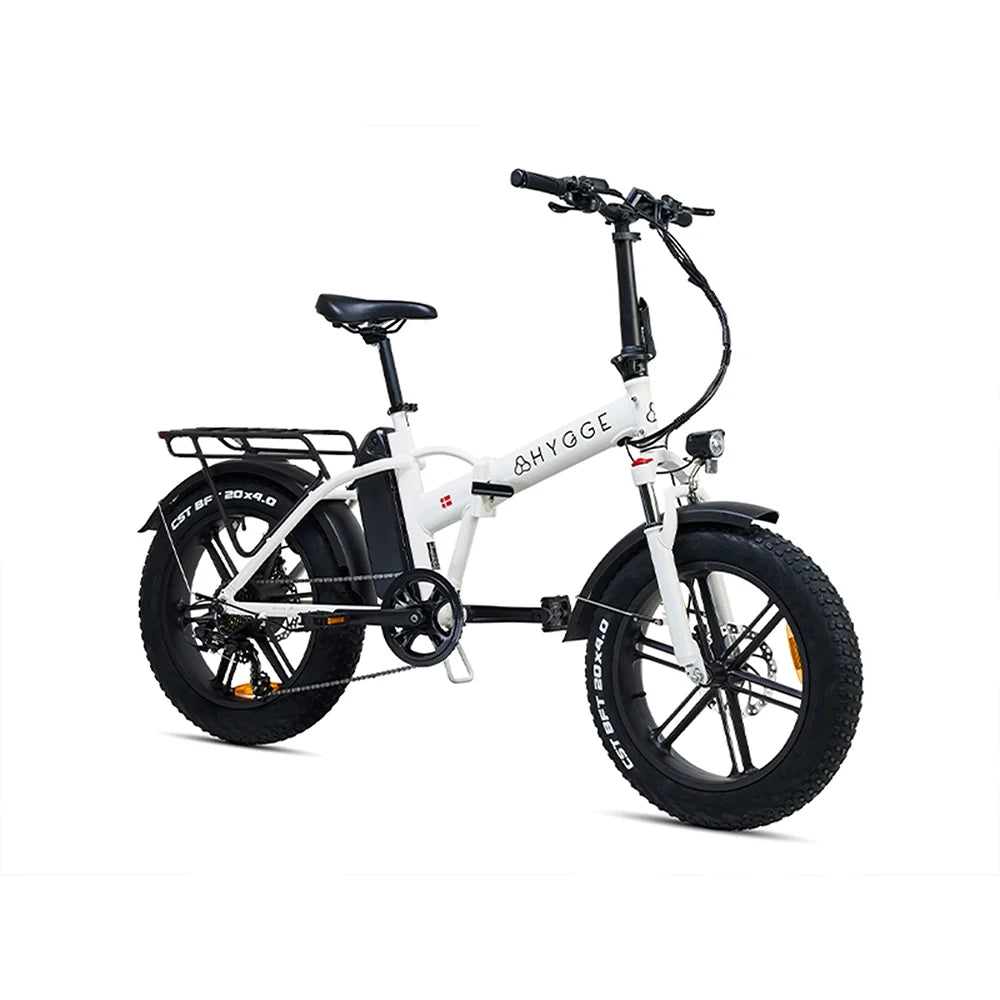 Hygge Vester 2026 fat tyre folding e-bike in Heron White, side view