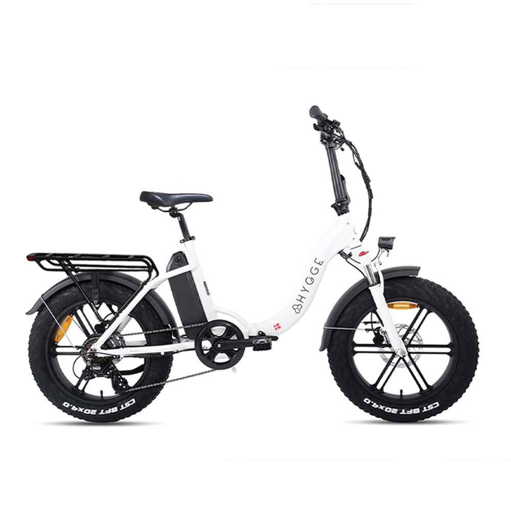 Hygge Vester Step 2026 step-through fat tyre folding e-bike in Heron White