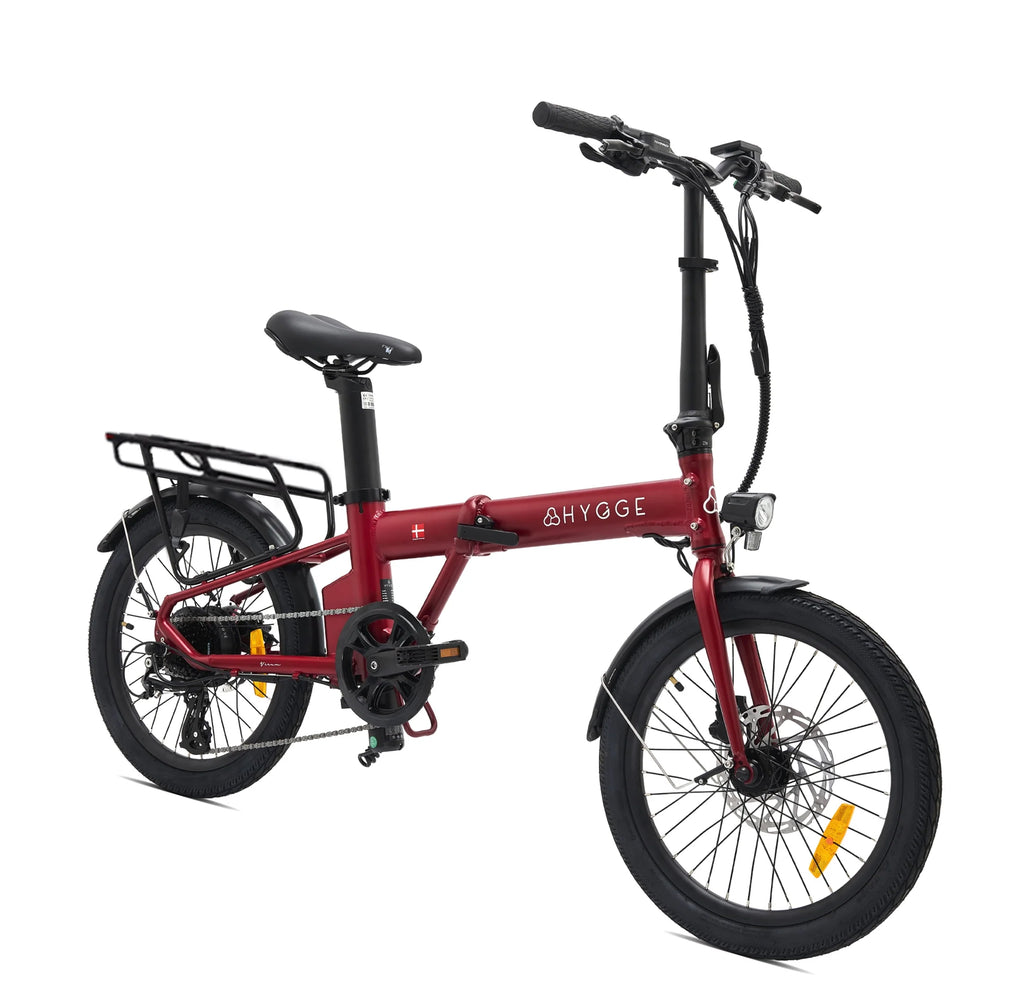 Hygge Virum 2026 folding e-bike in Sangria Red, side view