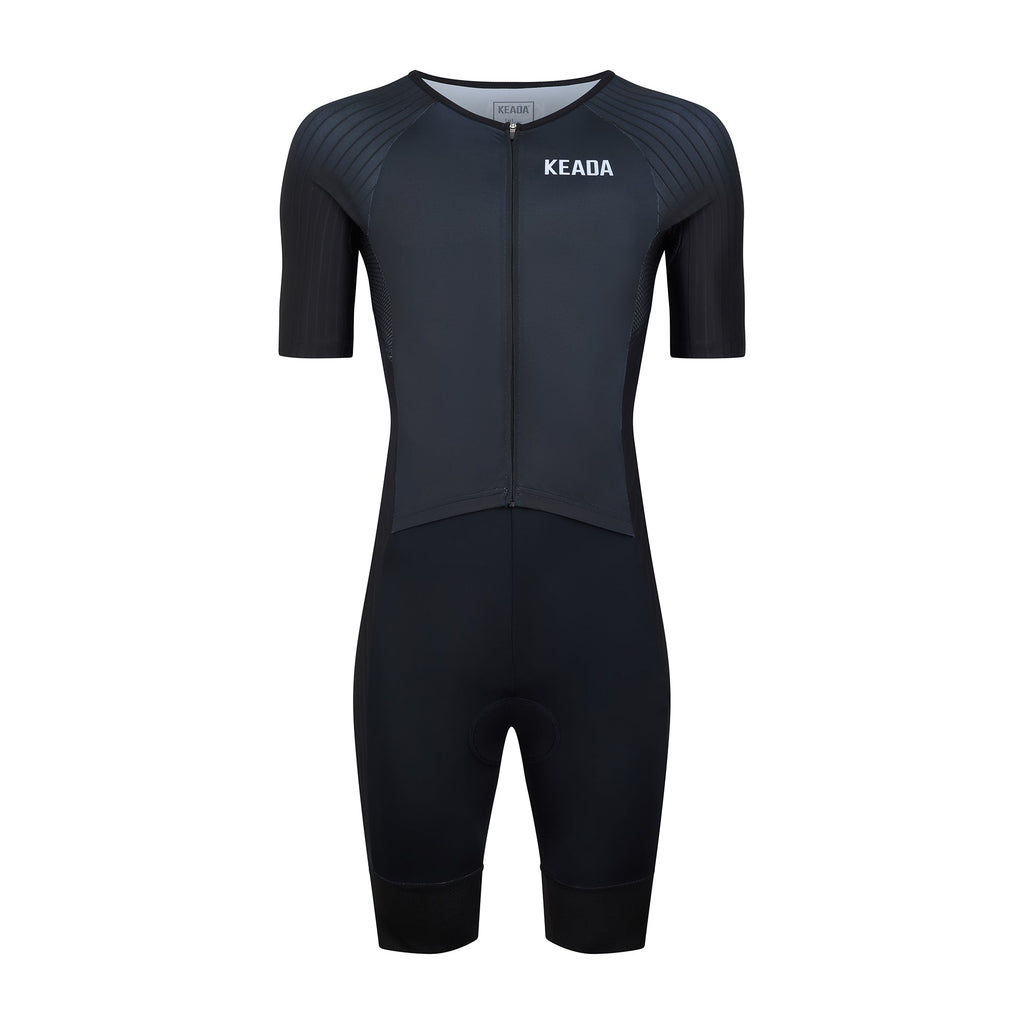 Keada Essential Trisuit - Men's Sleeved Trisuit Black, official product photo, available at Aztecs Bikes in East London