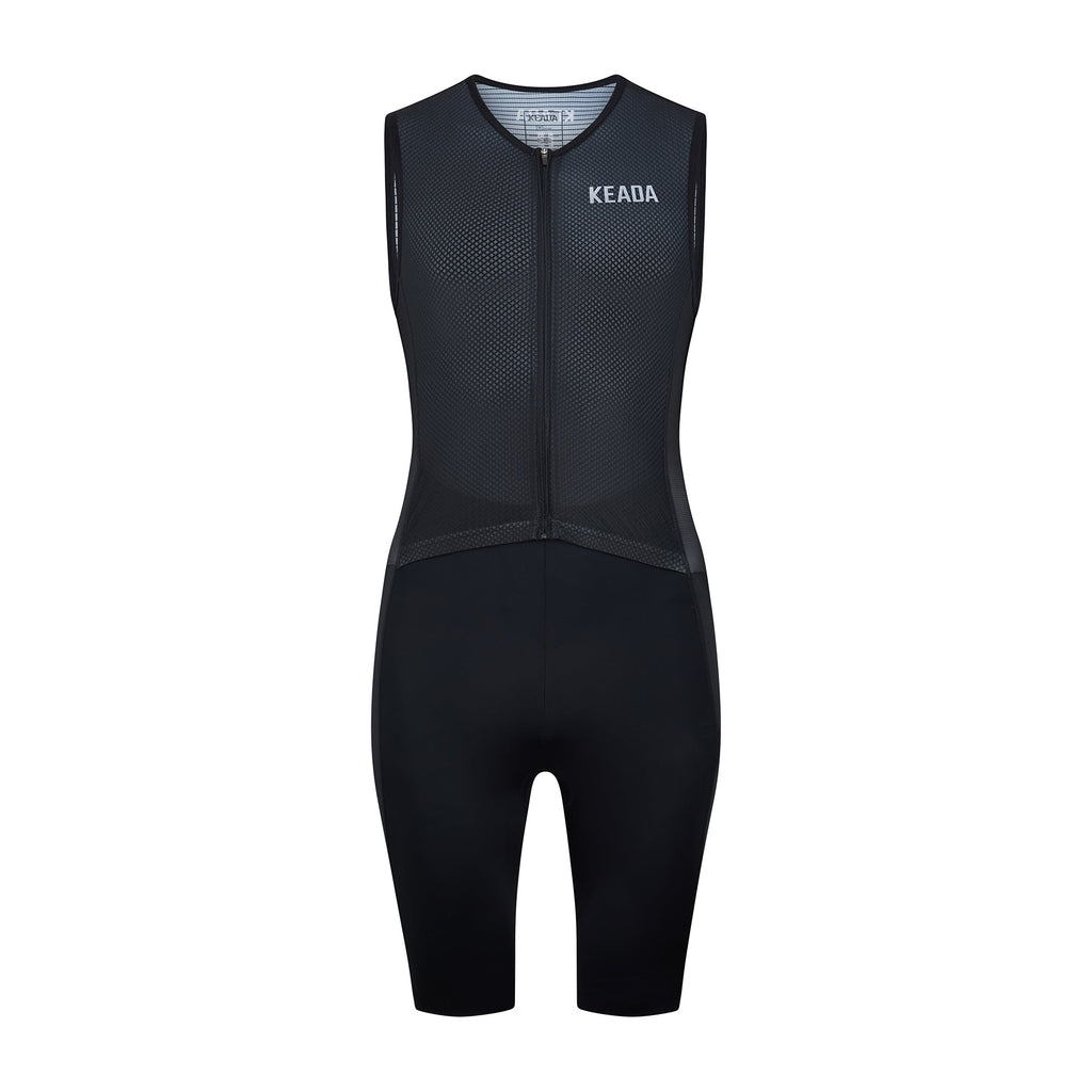 Keada Essential Trisuit - Men's Sleeveless Trisuit Black, official product photo, available at Aztecs Bikes in East London