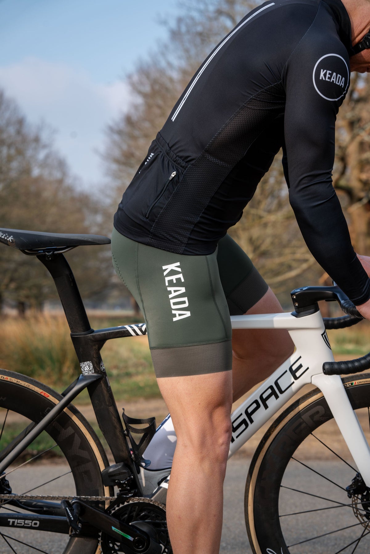 Keada Men's Essential Bib Shorts - Olive, alternative view 2, available at Aztecs Bikes in East London