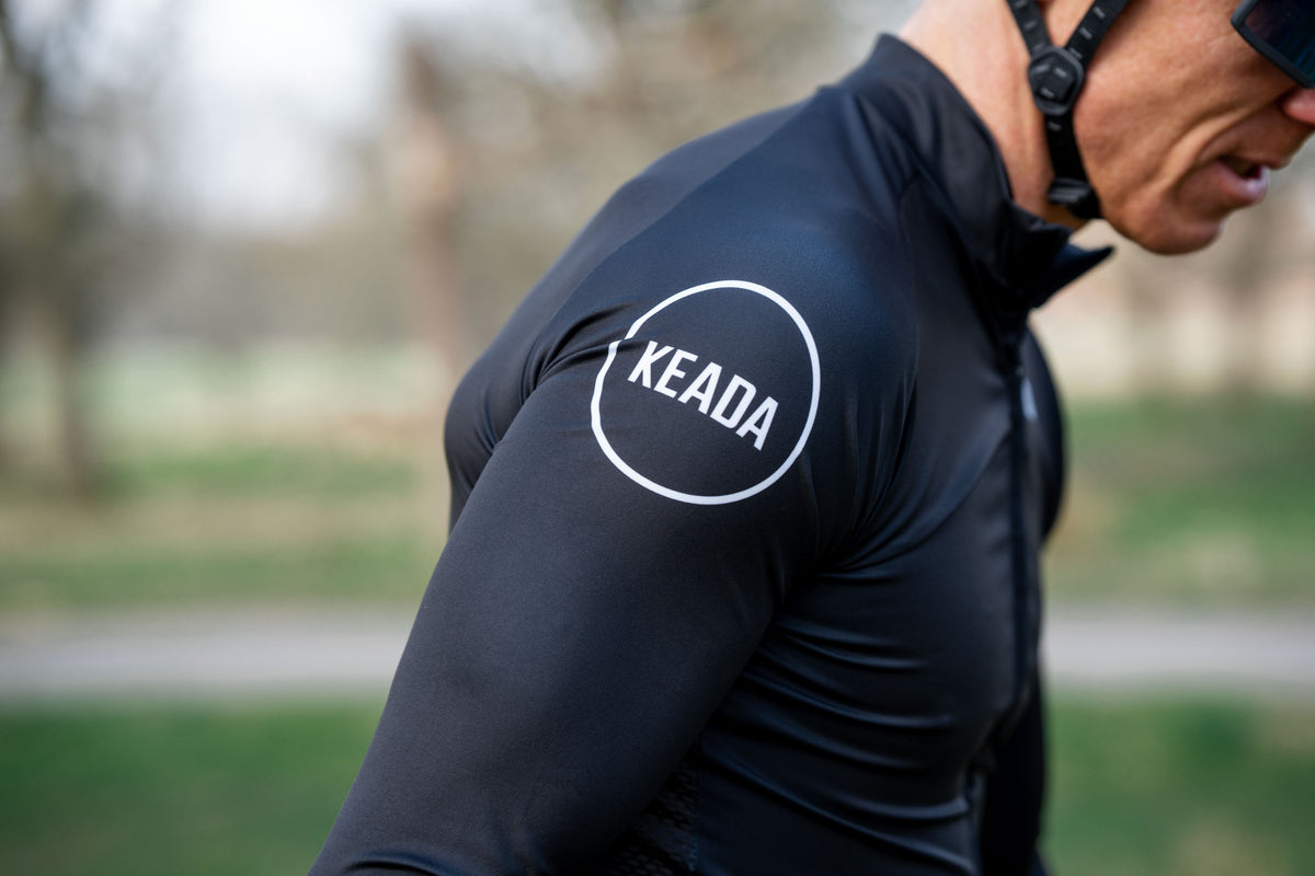 Keada Men's Essential Long Sleeved Cycling Jersey - Black, alternative view 2, available at Aztecs Bikes in East London
