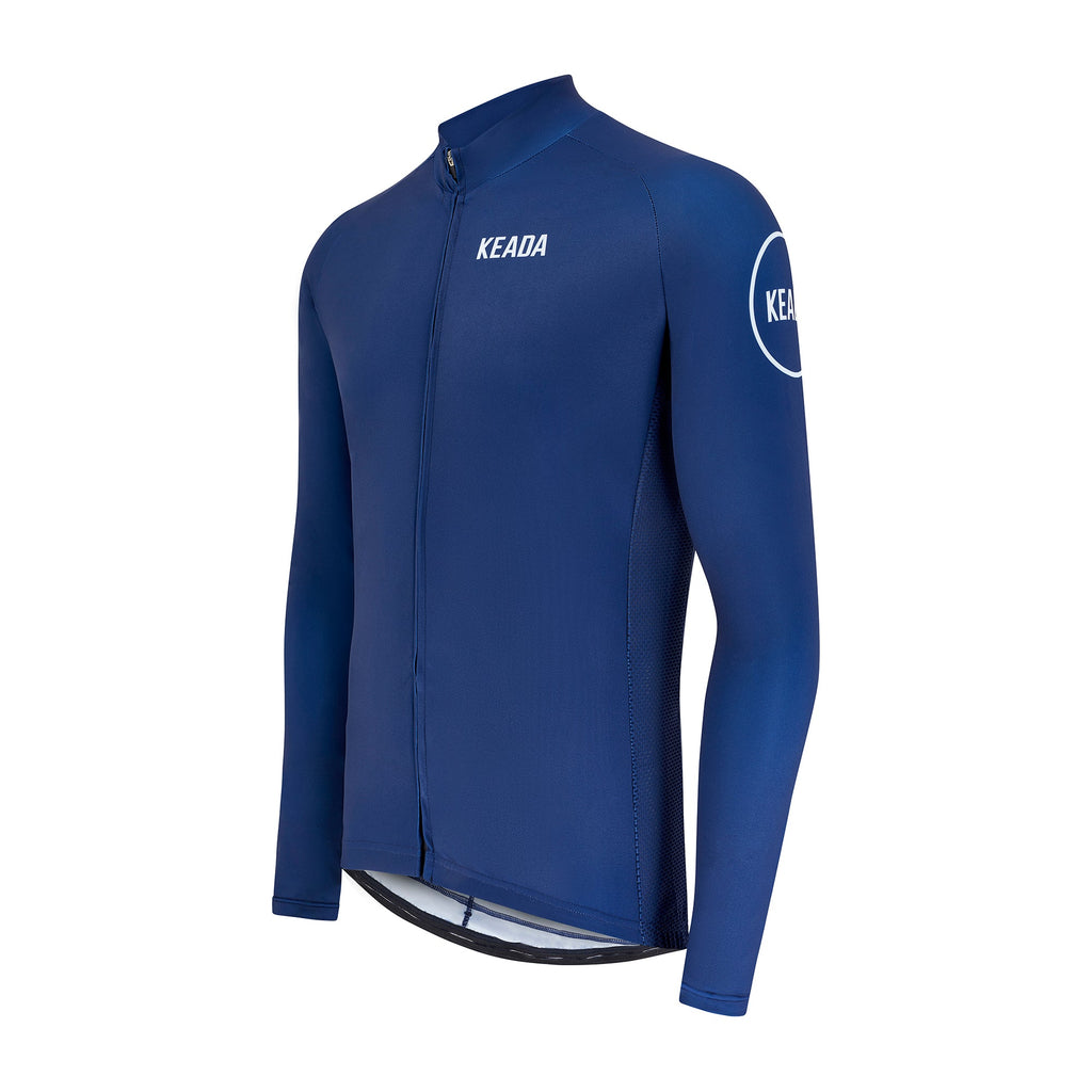 Keada Men's Essential Long Sleeved Cycling Jersey - Navy, alternative view 3, available at Aztecs Bikes in East London