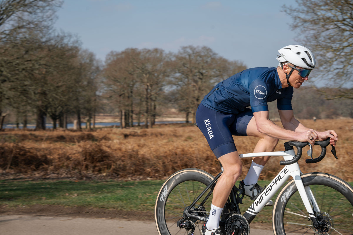Keada Men's Essential Short Sleeved Cycling Jersey - Navy, alternative view 2, available at Aztecs Bikes in East London
