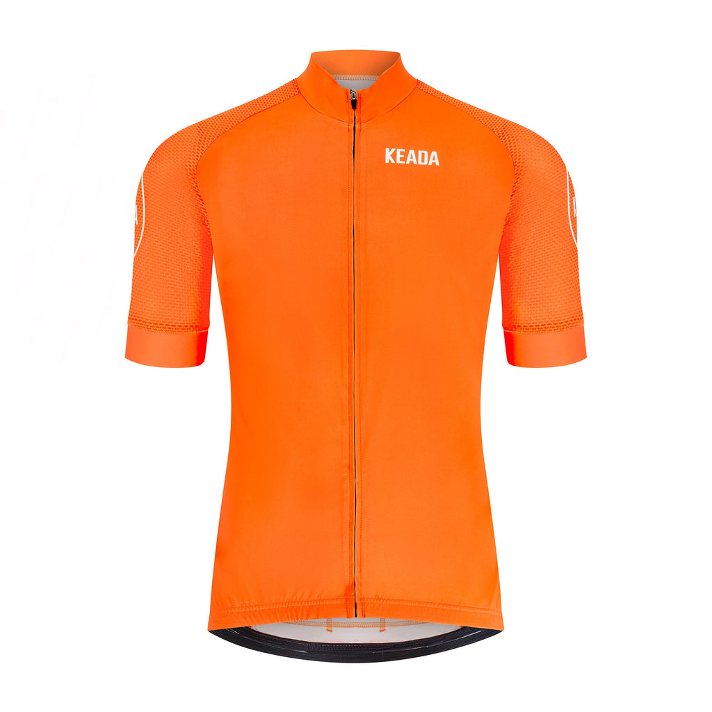 Keada Men's Essential Short Sleeved Cycling Jersey - Orange, official product photo, available at Aztecs Bikes in East London