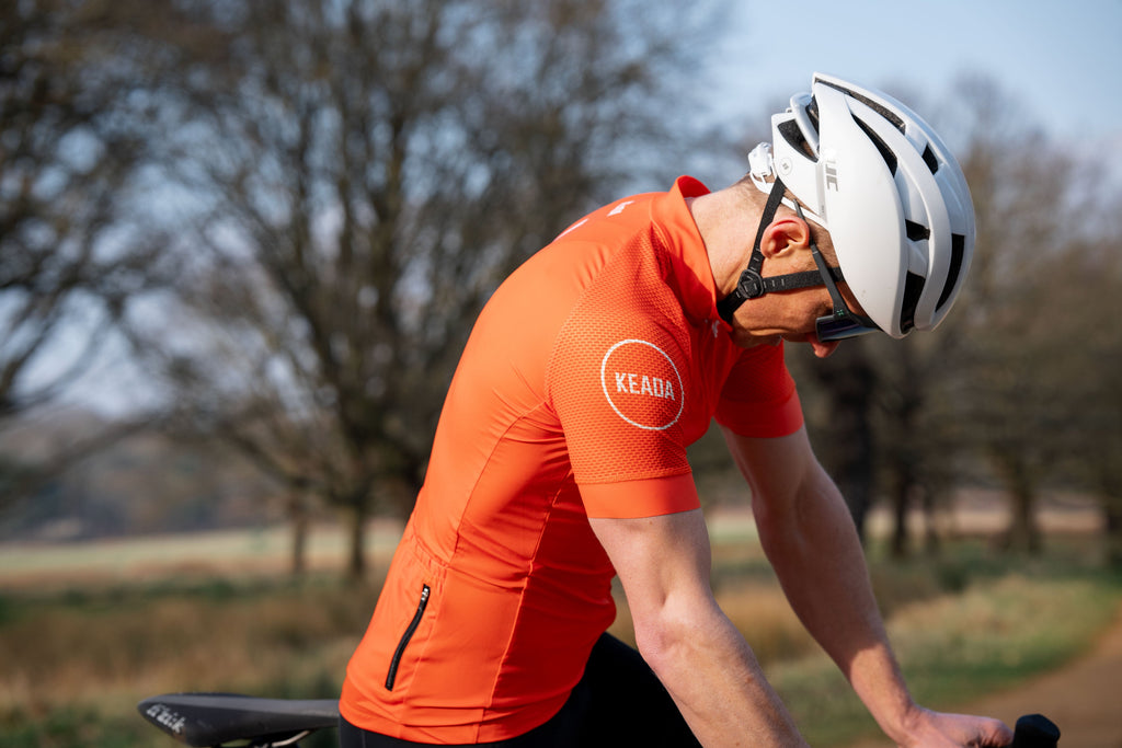 Keada Men's Essential Short Sleeved Cycling Jersey - Orange, alternative view 2, available at Aztecs Bikes in East London