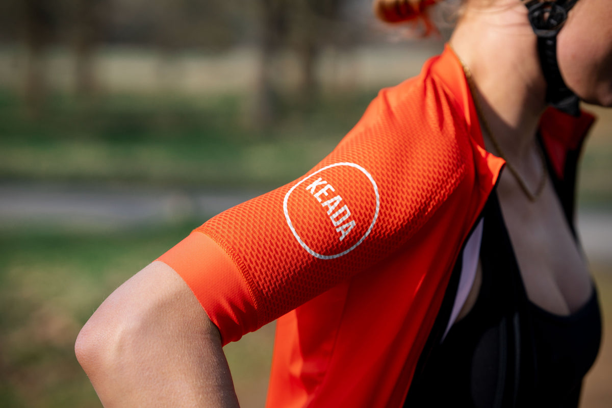 Keada Women's Essential Short Sleeved Cycling Jersey - Orange, alternative view 2, available at Aztecs Bikes in East London