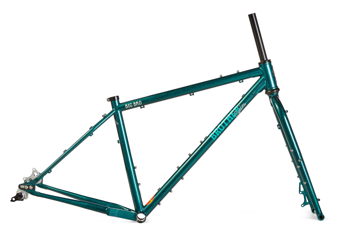 Brother Cycles Big Bro steel adventure frameset in Swamp Thing green, side view