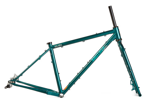 Brother Cycles Big Bro steel adventure frameset in Swamp Thing green, side view