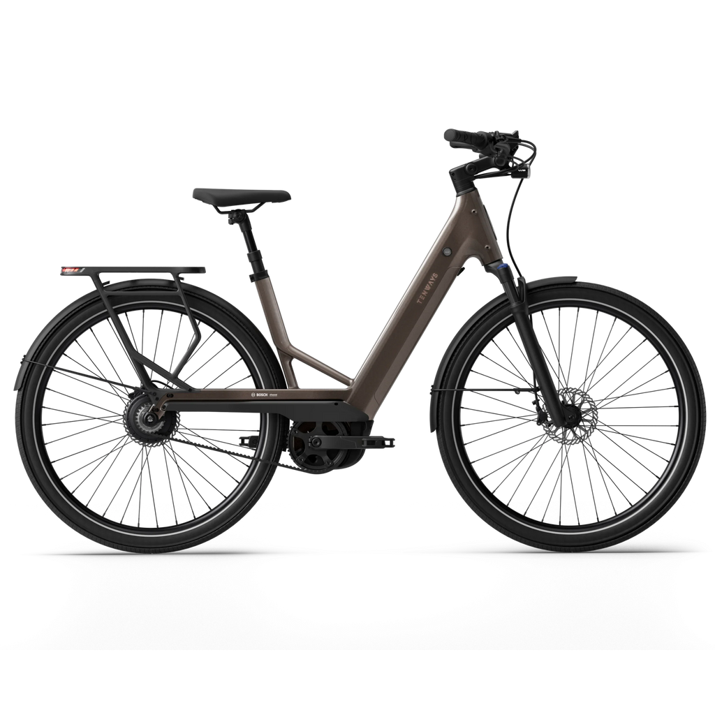 Tenways AGO Performance Bosch mid-drive electric bike in Walnut Brown, side view