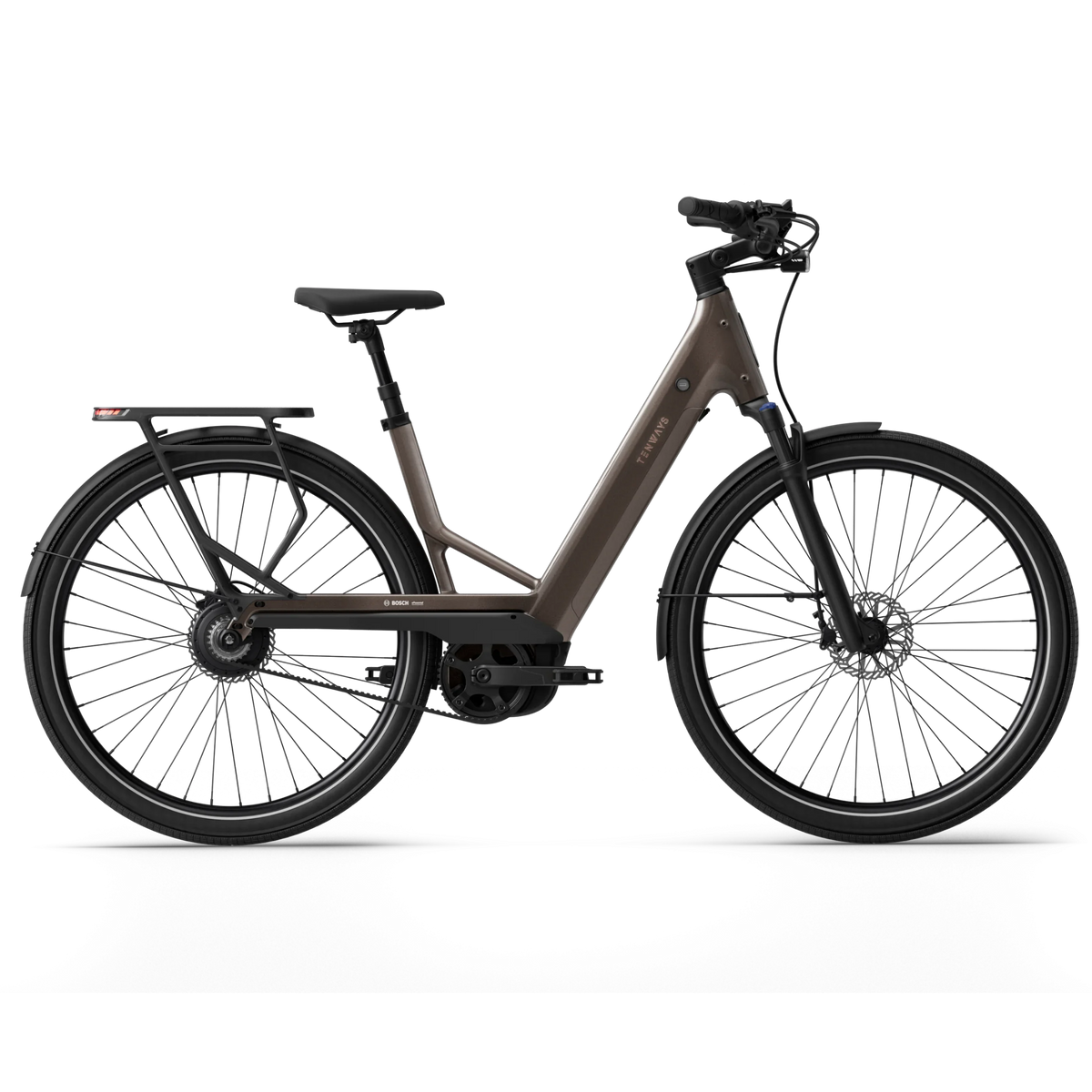 Tenways AGO Performance Bosch mid-drive electric bike in Walnut Brown, side view