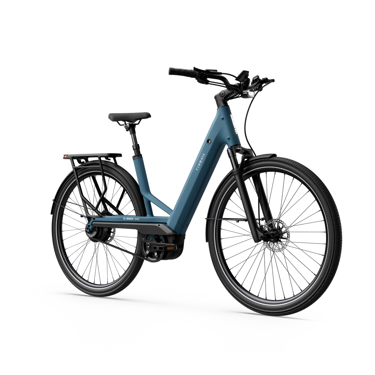 Tenways AGO Performance e-bike in Mineral Blue, front three-quarter view