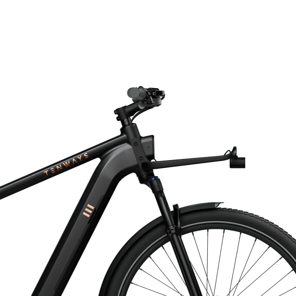 Tenways AGO X front rack fitted to the all-terrain e-bike